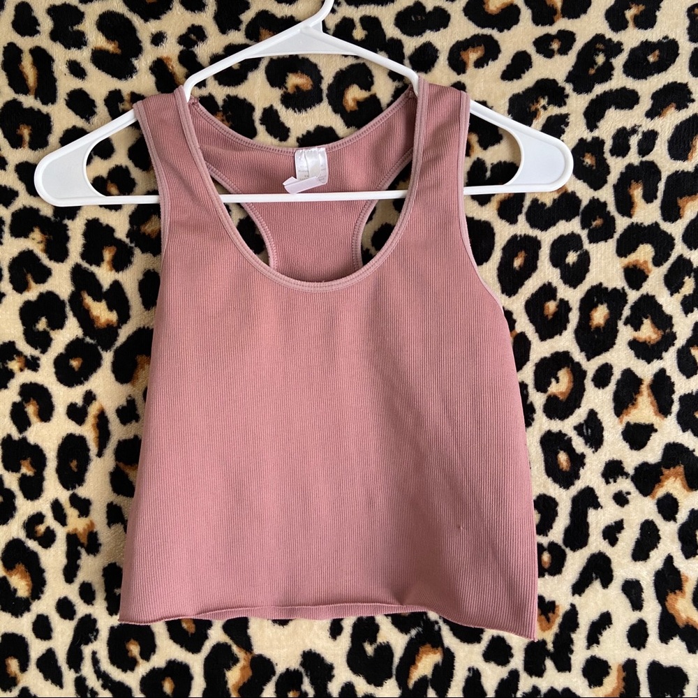 Pastel Pink Ribbed Cropped Tank Top